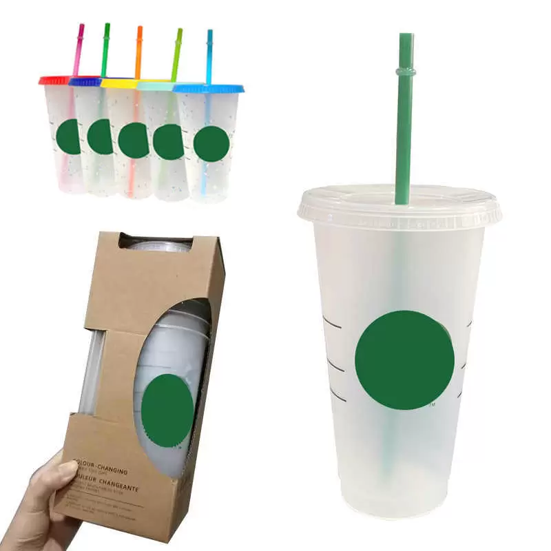 Starbucks CUP 24oz/710ml,16OZ Plastic MUG Tumbler Reusable Clear Drinking Flat Bottom Cup, Pillar Shape Lid Straw Mugs Bardian от DHgate WW