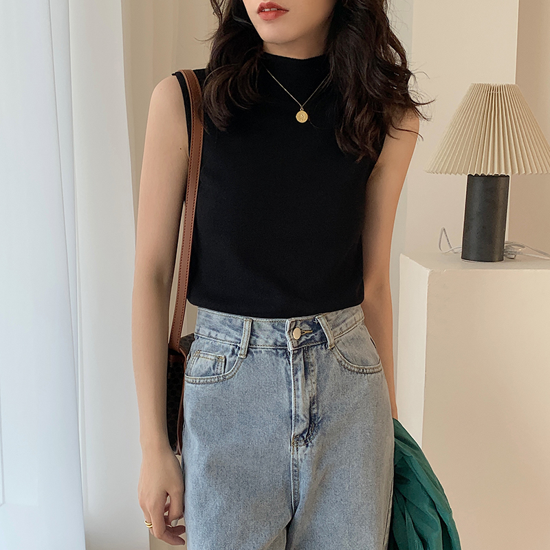 Sexy Knitted Top Summer Turtleneck Tank top Women camisole Blouse Sleeveless Slim Top Female sleveless t-shirt Vest Casual Camis 210308