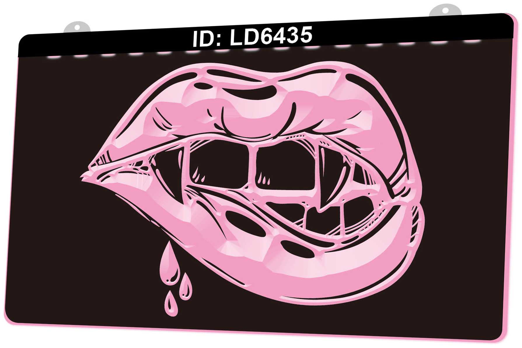 LD6435 Lips Vampire Teeth 3D Engraving LED Light Sign Wholesale Retail