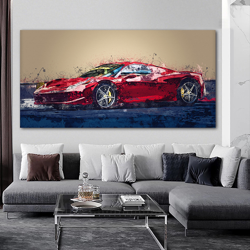 Red Sports Car Posters and Prints Abstract Painting on Canvas Graffiti Street Art Wall Art Pictures for Living Room Home Decor