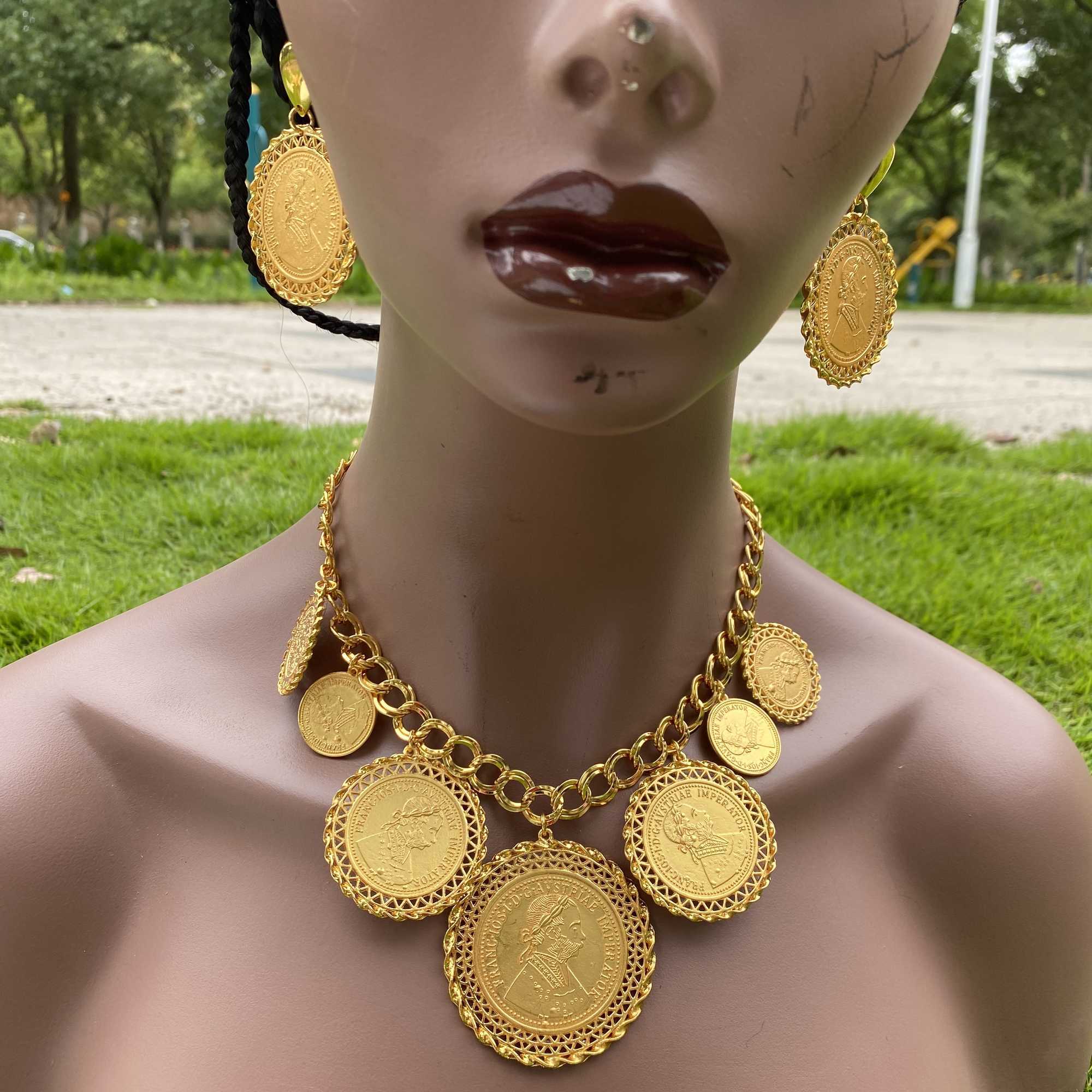 Coin Necklace/Earring/Ring/Bracelet Jewelry Sets For Women Gold Color Coins Arabic/African Bridal Turkey Wedding Gifts 210720