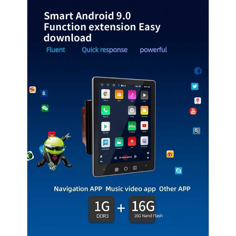 Double-Din Car-Stereo 9.5 High Definition GPS Radio Universal Multimedia Player with Bluetooth-compatible FM Camera