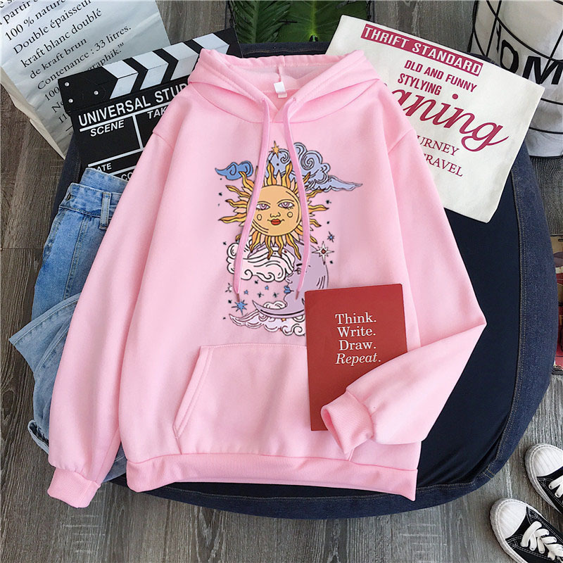 Sun and Moon Harajuku Hoodie Winter Clothes Women Oversized Sweatshirt Women Gothic Loose Streetweaer Hoodie Korean Tops 201216
