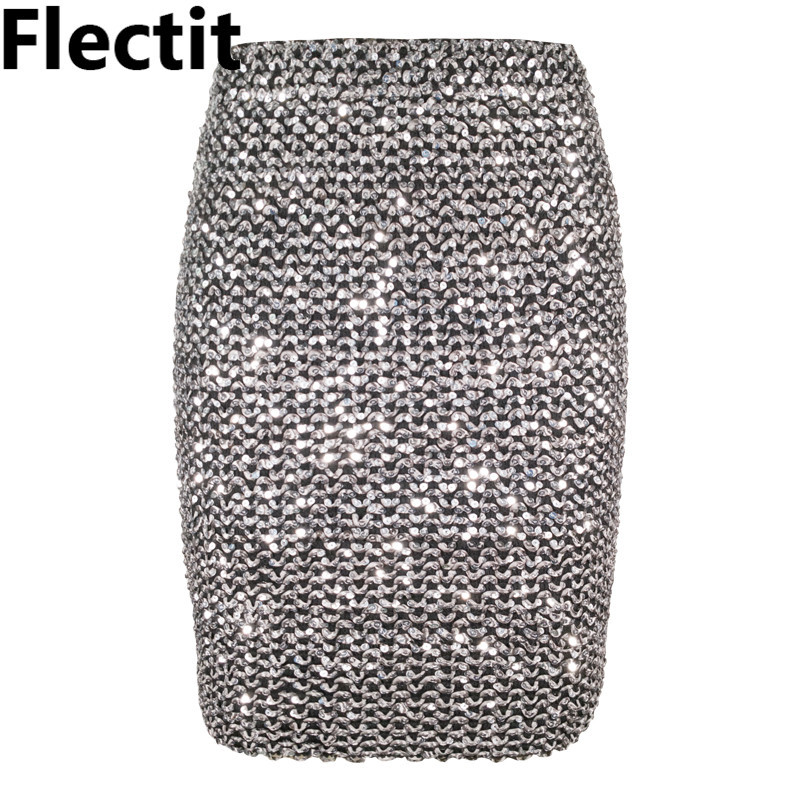 Flectit Womens Skirts Gold Sequined Mini Skirt Bodycon Pencil Skirt Short Wrap Skirt for Office Lady Party Girl Saia 210306