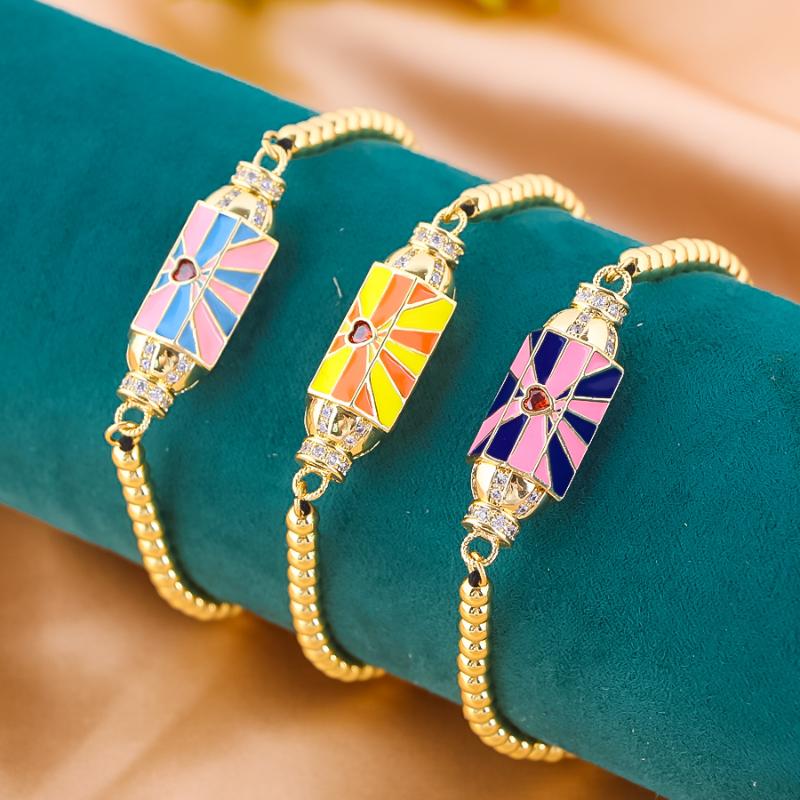 Beaded, Strands 9 Style Colorful Enamel Bracelet For Women Men Bracelets Heart And Eyes Fashion Jewelry Gold Colors Party Accessories