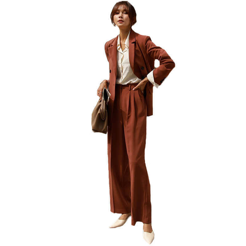 Autumn and winter women' office suit pants two-piece Temperament double breasted ladies jacket Casual high waist wide leg 210527
Autumn and winter women' office suit pants two-piece Temperament double breasted ladies jacket Casual high waist wide leg 210527