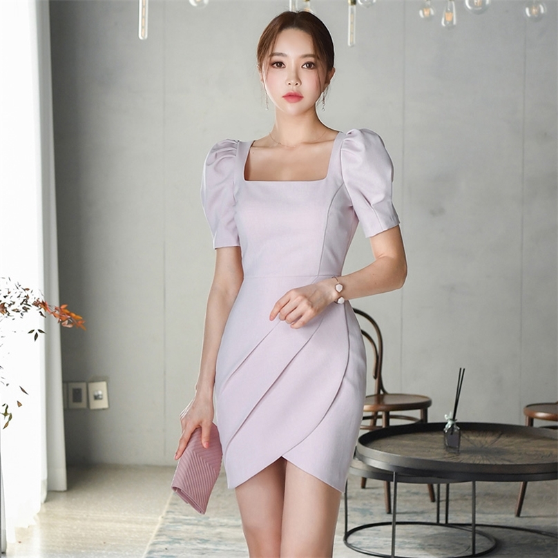 French Purple Mini Dresses korean ladies Summer Sexy square neck SHort Sleeve Party mini for women clothing 210602
French Purple Mini Dresses korean ladies Summer Sexy square neck SHort Sleeve Party mini for women clothing 210602