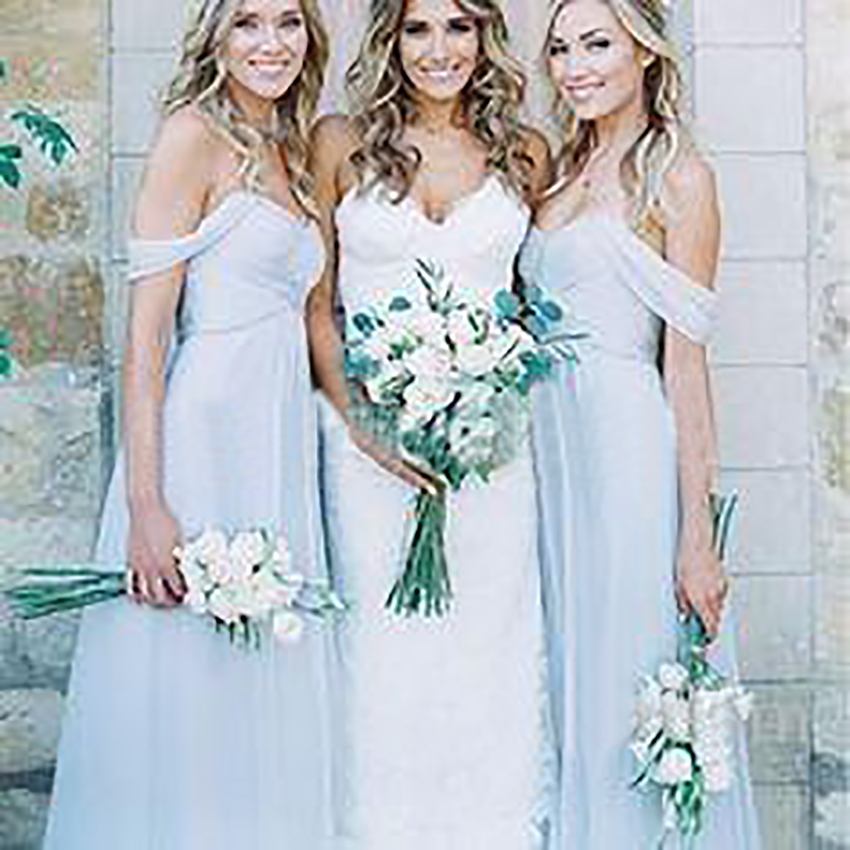 Amsale 2021 Gorgeous Draped Sky Blue Off-shoulder Beach Boho Long Bridesmaid Dresses Bohemian Wedding Party Guest Bridesmaids Gown Cheap
