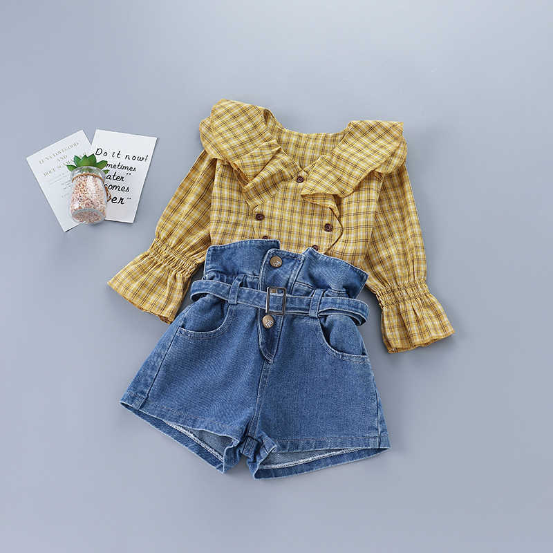 2-7 years high quality girl clothing set autumn fashion casual plaid shirt + denim pant kid children 210615, Army green
2-7 years high quality girl clothing set autumn fashion casual plaid shirt + denim pant kid children 210615, Army green