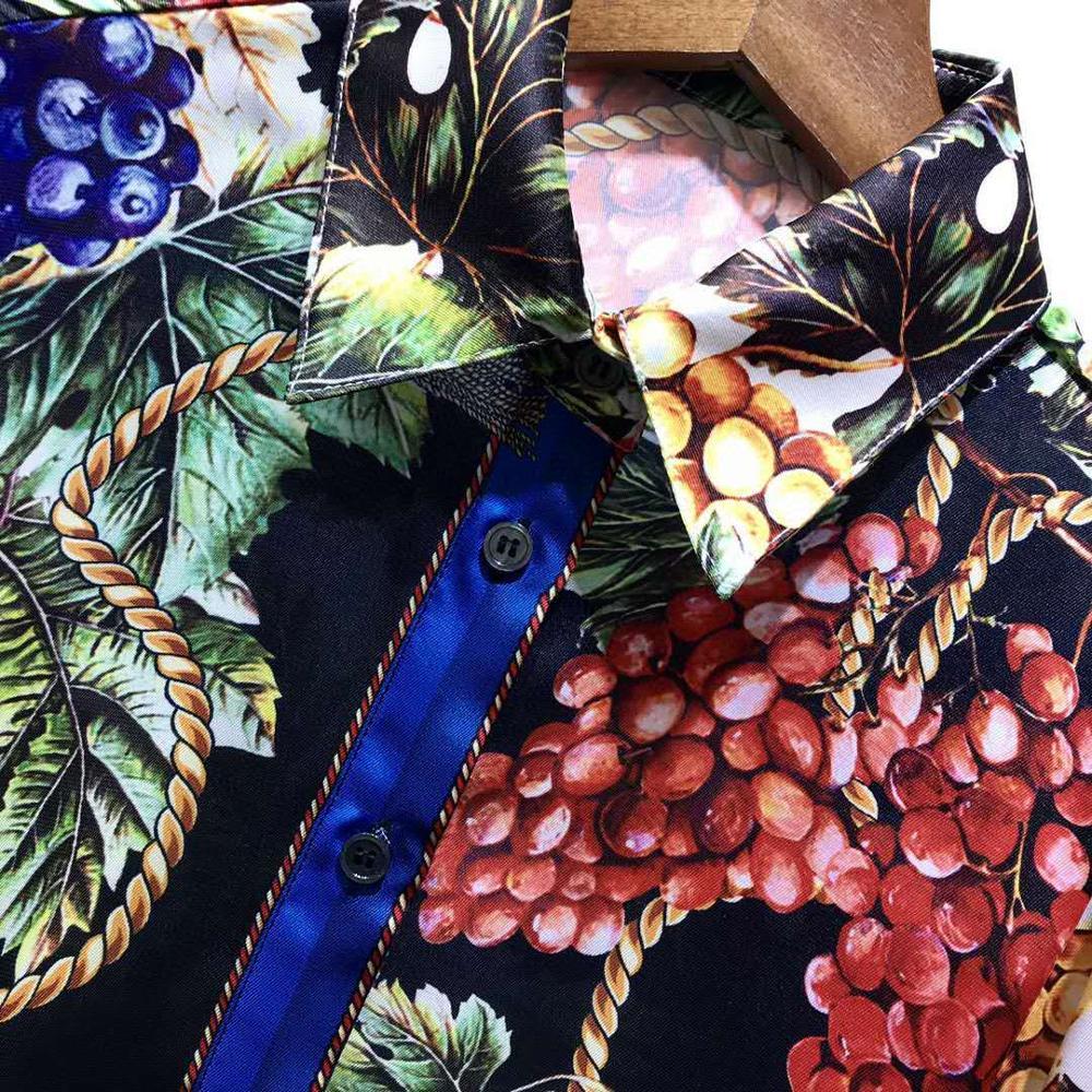 AELESEEN High Quality 100% TWILL SILK Shirts Spring Runway Fashion Grape Flower Print Office Ladies Party Elegant Blouse 210225