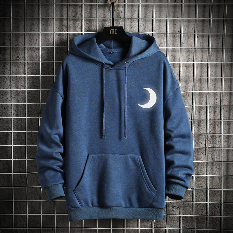 Moon reflection hoodie Men Hip Hop Hooded Hoodies Japanese Casual Sweatshirts Streetwear Men 201126
