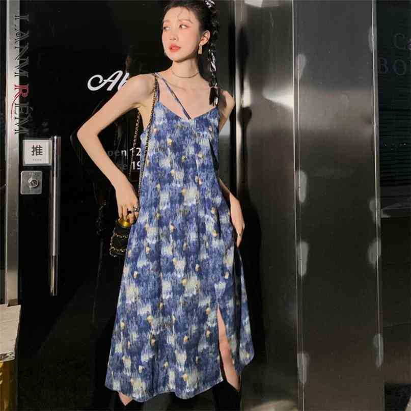 Women Printing Sling Split Fork Dress V-Neck Sleeveless Loose Fit Female Fashion Summer Arrivals 2E1912 210526, Blue
Women Printing Sling Split Fork Dress V-Neck Sleeveless Loose Fit Female Fashion Summer Arrivals 2E1912 210526, Blue