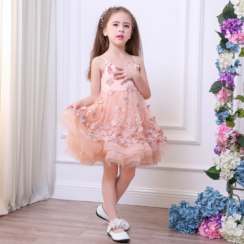 2021 Pink Florals Lace Flower Girls Dresses for Weddings Jewel Neck Princess Satin High Low Little Girls Pageant Dresses Princess Gown