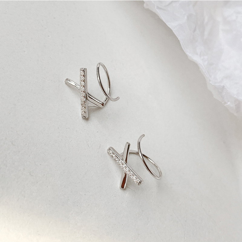 Cross Zircon Rhinestone Stud Earrings 925 Sterling Silver Korean X-shaped Female Simple Fashion Handemade Ear Jewelry Girls