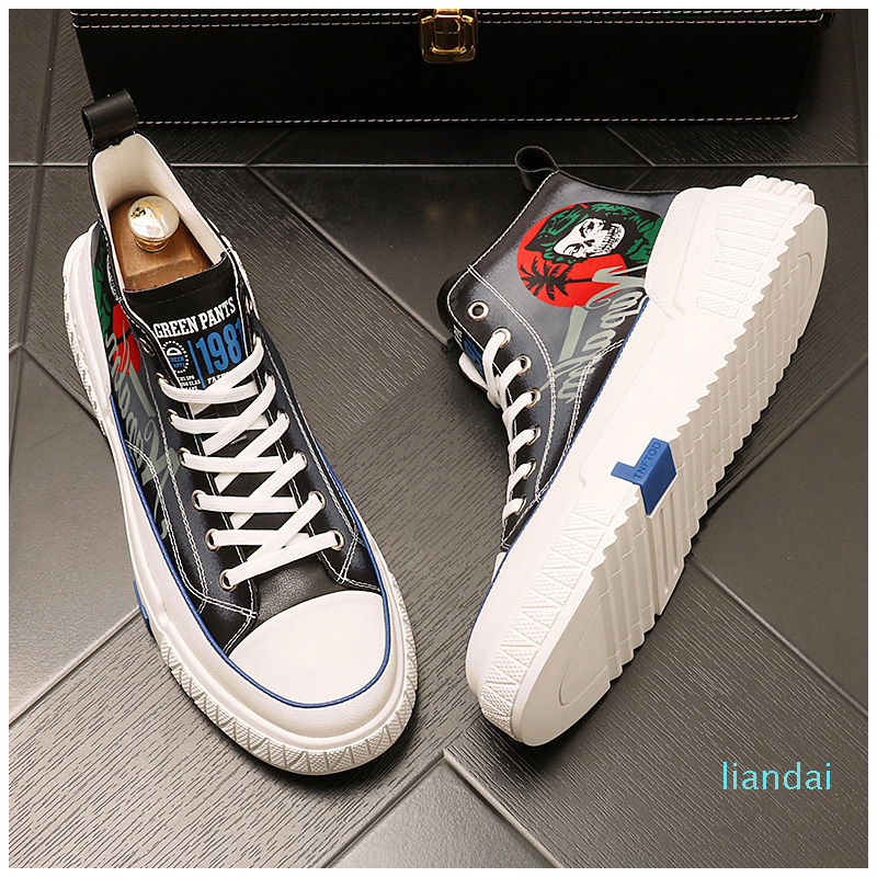 New Personality High Top Shoes Hip Hop Board Loafers 2021 Fall Men's Shoes Graffiti Style Shoes Ankle Boots Trend