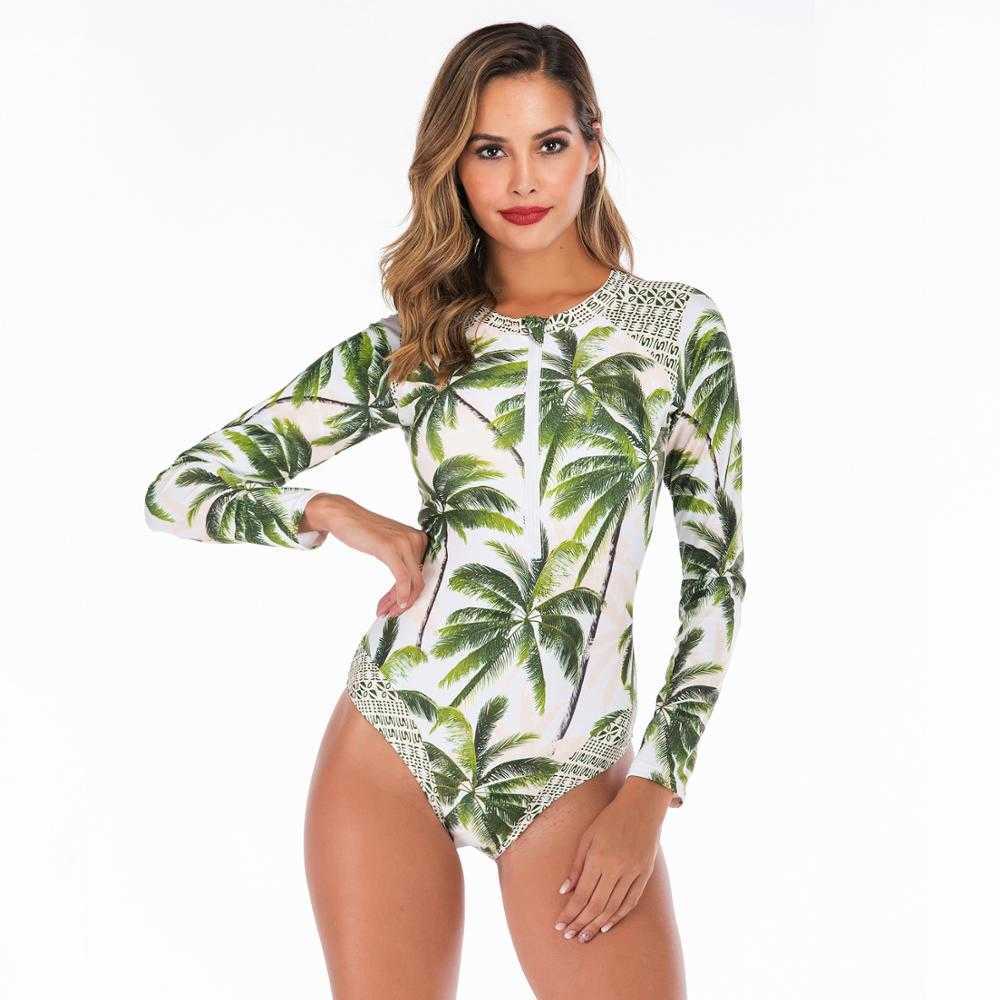 Sexy Swimsuit Swimwear Women Long Sleeve Plus size Monokini Bodysuit Bathing Suit Surfing Jumpsuit 210625
