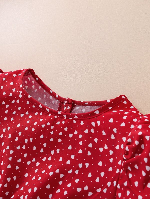 Baby Confetti Heart Print Puff Sleeve Button Back Dress SHE