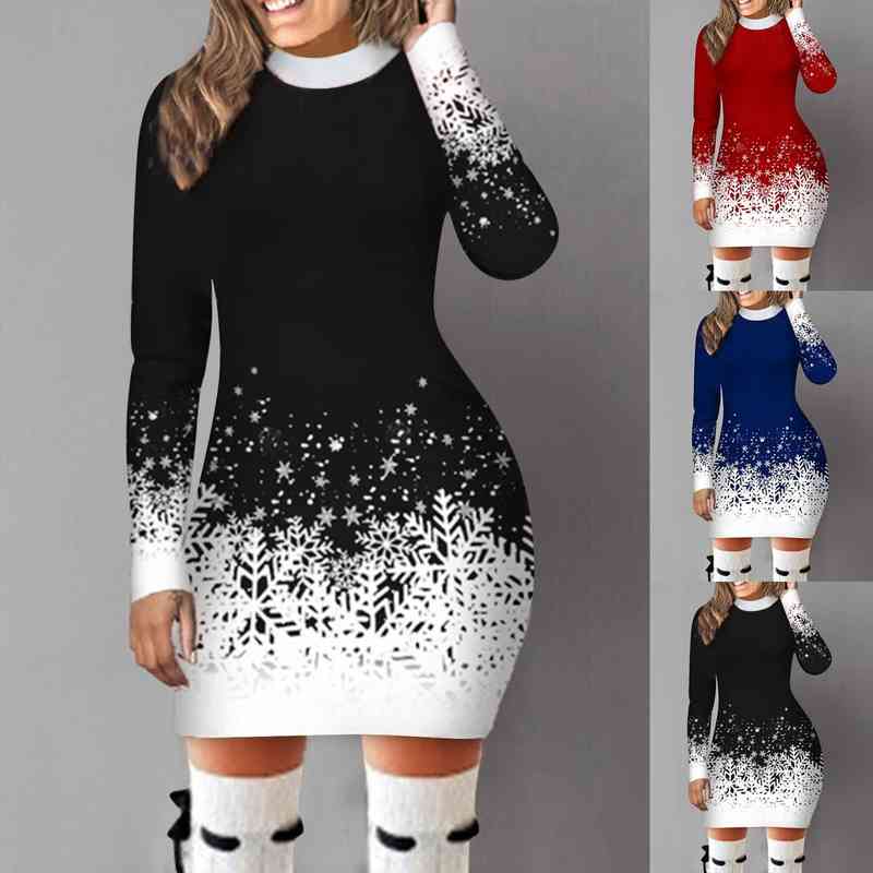 Christmas Knitted Sweater Dress Women Fashion Autumn Winter Long Sleeve Slim Dress Ladies Snowflake Print Package Hip Mini, Black;gray
Christmas Knitted Sweater Dress Women Fashion Autumn Winter Long Sleeve Slim Dress Ladies Snowflake Print Package Hip Mini, Black;gray