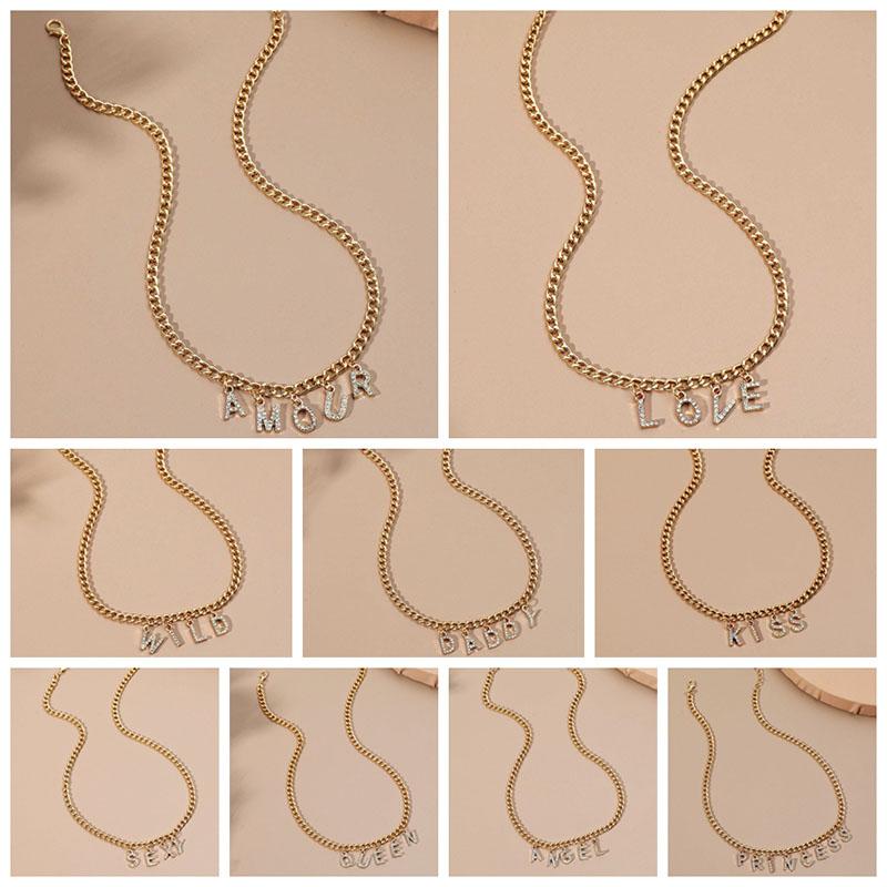 Pendant Necklaces Gold Color Letter Necklace For Women Baby Kiss Honey Angle Letters Rhinestone Jewelry Gifts Party QW012
Pendant Necklaces Gold Color Letter Necklace For Women Baby Kiss Honey Angle Letters Rhinestone Jewelry Gifts Party QW012