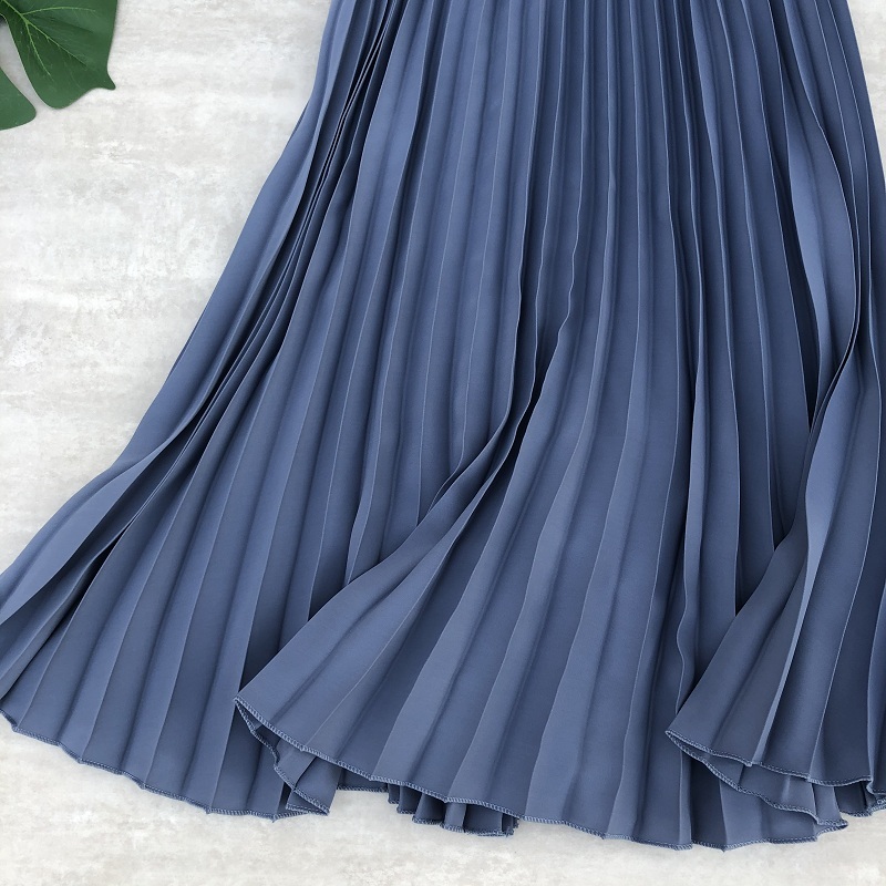Spring Summer Women Midi Skirts Chiffon Pleated High Waist Long Skirts Stretched Daily Casual Style Women's Skirt Jupe Femme 210309