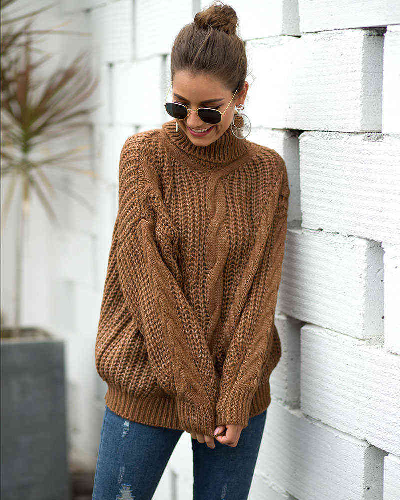 Autumn Winter Women Turtleneck Sweater Loose Oversized Elegant Warm Knitted Pullovers Fashion Solid Tops Knitwear Jumper 211109
