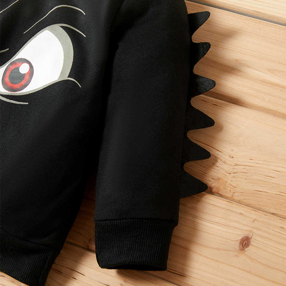 Spring and Autumn Baby Toddler Boy Cool Cartoon Eye Print Solid Dino Decor Pullover for KIds Sweatshirt 210528