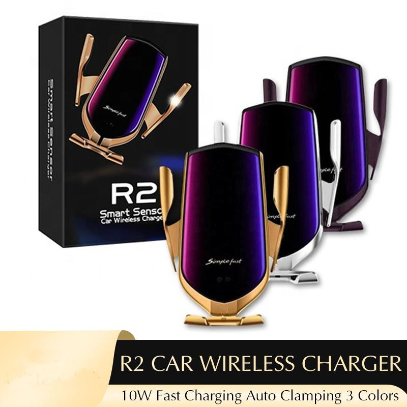 

R2 Smart wireless Charger Holder Induction car mount 10W charging phone Auto clamping For Samsung Galaxy S20 Note and IPhone 12 XR XS Max 11 pro Fast chargers air vent