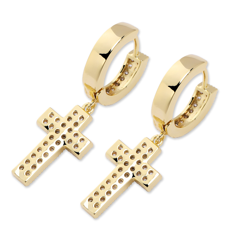 TOPGRILLZ Cubic Zirconia Bling Iced Cross Earring Gold Silver Color Copper Material Earrings for Men Women Hip Hop Rock Jewelry 220211