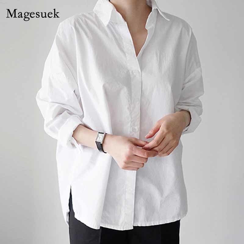 Office Lady Cotton White Blouse Women Long Sleeve Plus Size Women Shirts Blouses Casual Button Loose Shirt Top Female 12650 210225