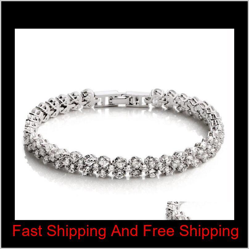 Tennis Luxury Austria Shining Crystal Bracelets Genuine 925 Sterling Silver Charms Bracelet Zircon Diamond Roman Tennis Link Brace