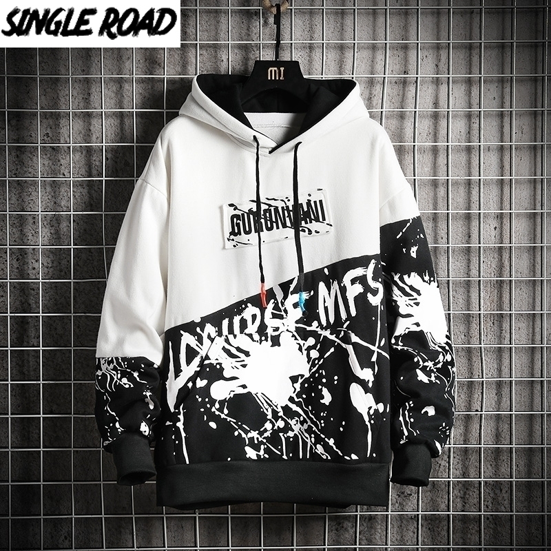 SingleRoad Mens Hoodies Men Winter Fleece Patchwork Oversized Sweatshirt Hip Hop Harajuku Japanese Streetwear Hoodie Men 201128
