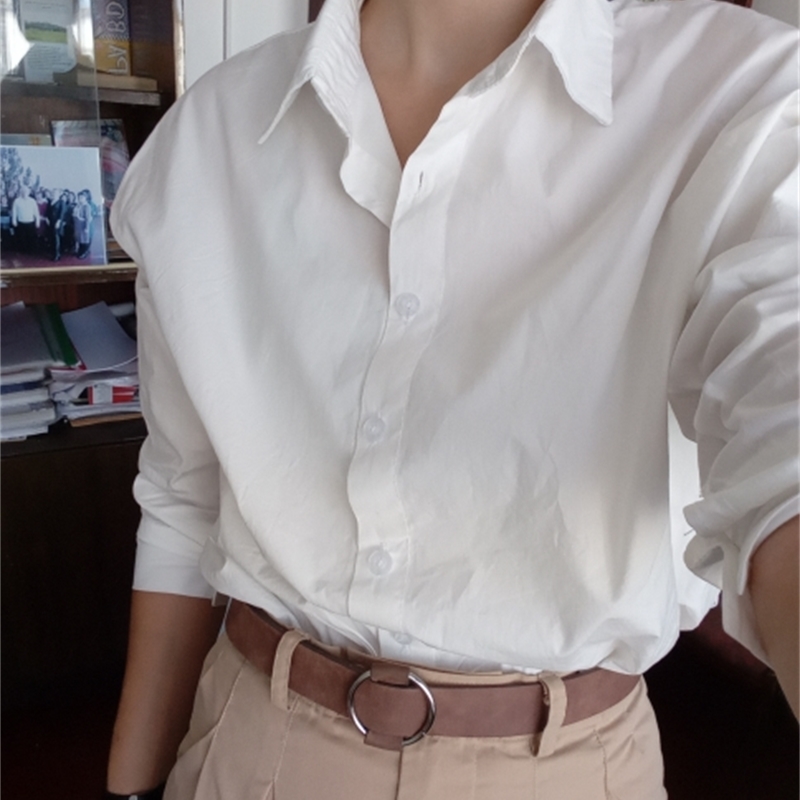 Women White Shirt Spring Summer Fashion Korean Casual Long Sleeve Loose Shirts Female Streetwear Blouse Tops 210308