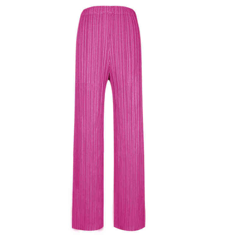 DEAT Pleated Straight Solid Pants Women Elastic Fit Nine Length Trousers Wild Autumn Fold Fashion Clothes AM060 211124