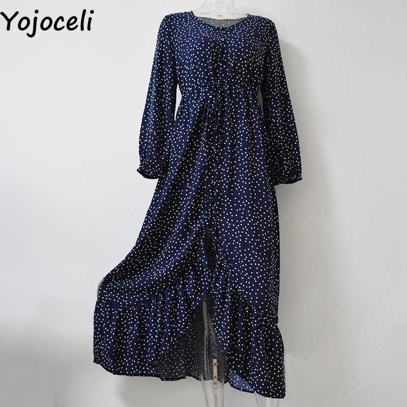 Yojoceli Sexy long ruffle button dres Polka dot sashes summer beach female Casual cool daily maxi vestidos 210609
