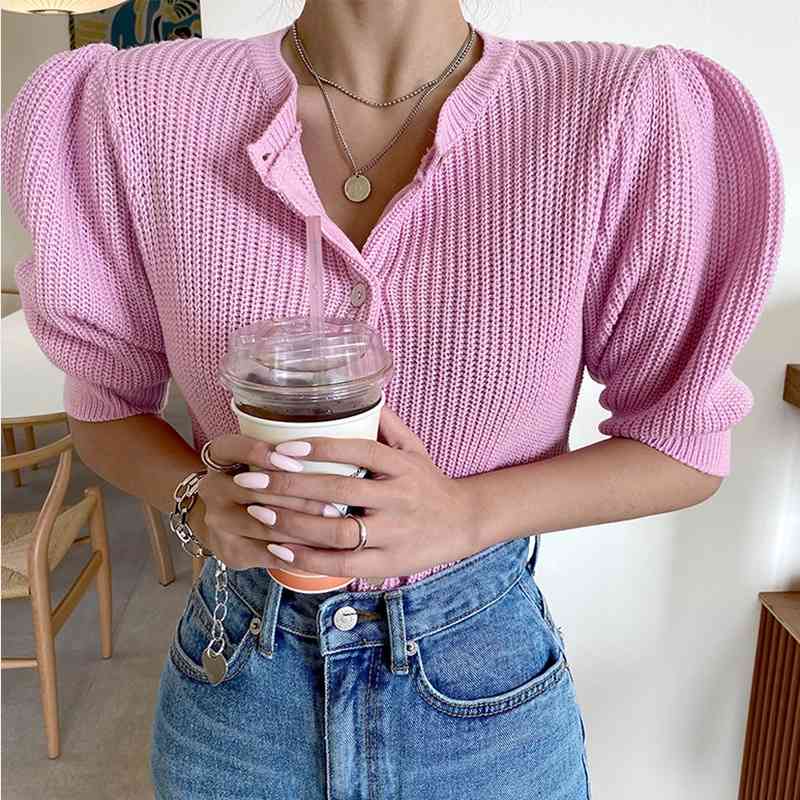 WOMENGAGA Korea Summer Tops Sexy Pink Women's Sweet Lady Puff Sleeve Short Knitted Slim T Sweater Women 8UY5 210603
WOMENGAGA Korea Summer Tops Sexy Pink Women's Sweet Lady Puff Sleeve Short Knitted Slim T Sweater Women 8UY5 210603