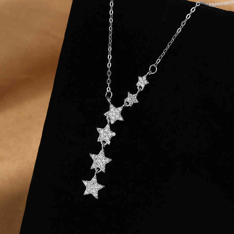 Live Straight S925 Sterling Silver Sky Star Pendant Necklace Five Pointed Gift for Girlfriend and Couple