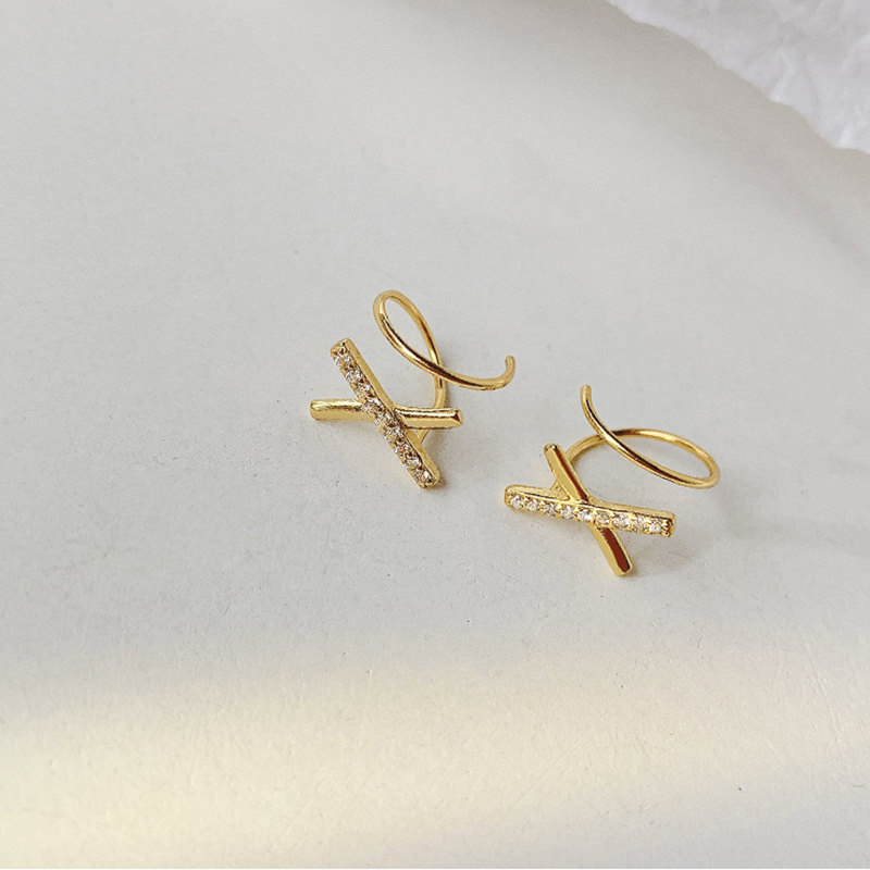 Cross Zircon Rhinestone Stud Earrings 925 Sterling Silver Korean X-shaped Female Simple Fashion Handemade Ear Jewelry Girls