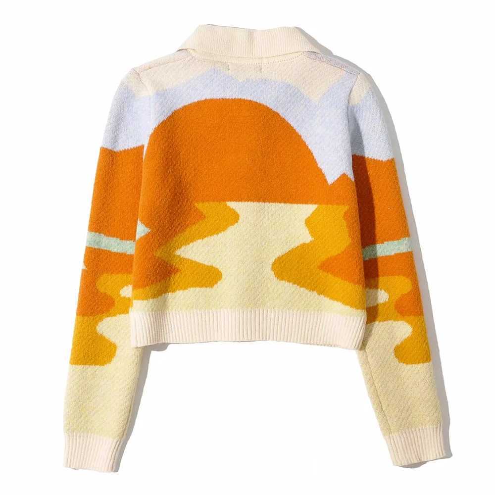 Letter Embroidery Harajuku Knitted Single Breasted Cropped Cardigan Women Autumn Long Sleeve Turn Down Collar Sweater Coat 211007
