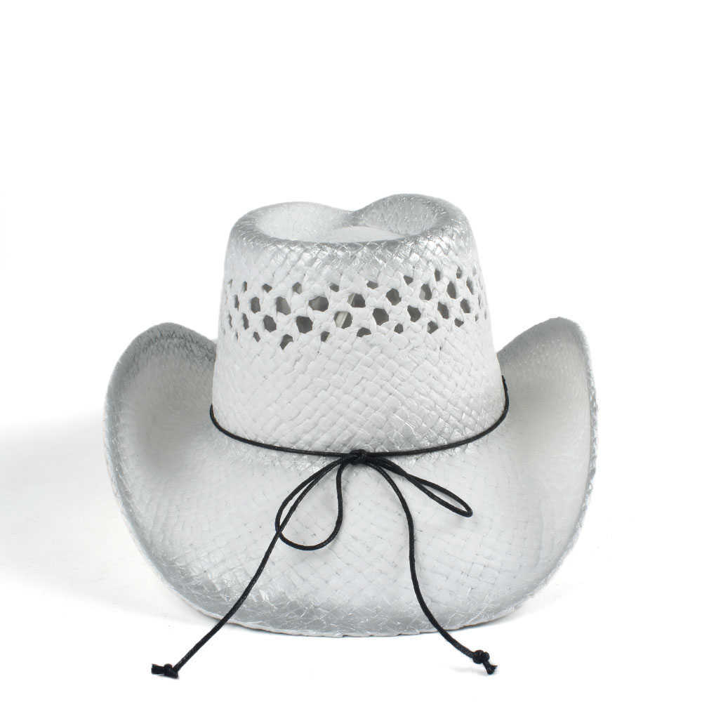 Retro Handmade Weave Straw Women Men Hollow Western Cowboy Hat Lady Dad Sombrero Hombre Cowgirl Jazz Sun Caps Size 56-58cm Q0805