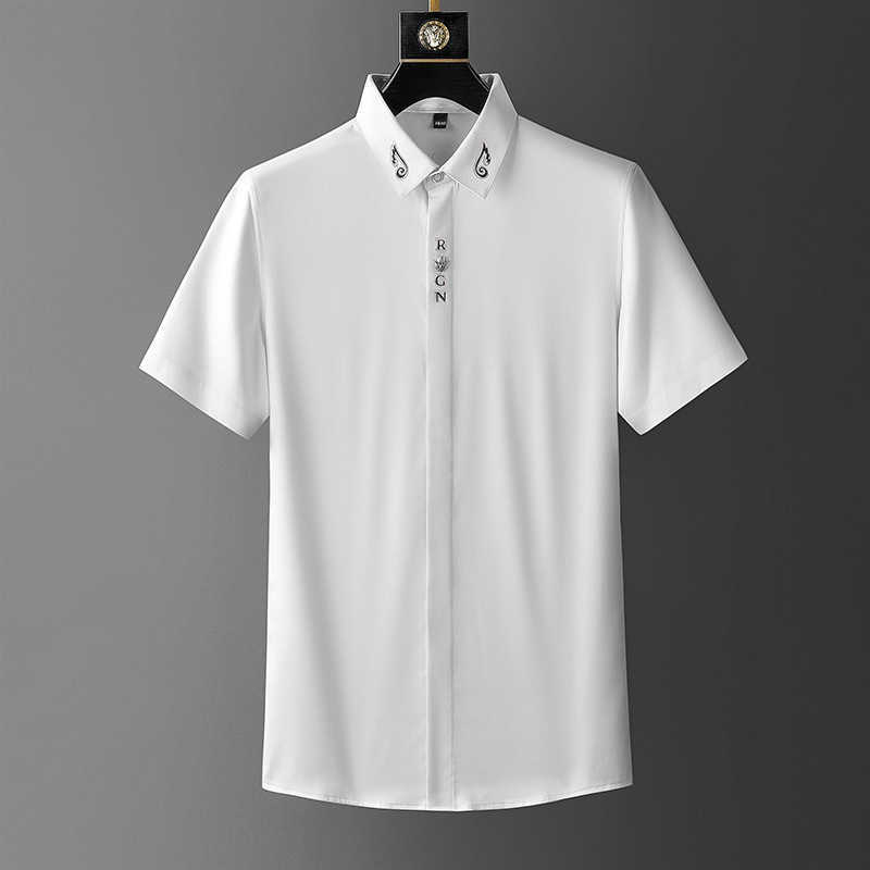 Summer Short Sleeve Shirts for Men Bronzing Slim White All-match Business Formal Dress Shirts Streetwear Clothing Chemise Homme 210527, Black
Summer Short Sleeve Shirts for Men Bronzing Slim White All-match Business Formal Dress Shirts Streetwear Clothing Chemise Homme 210527, Black