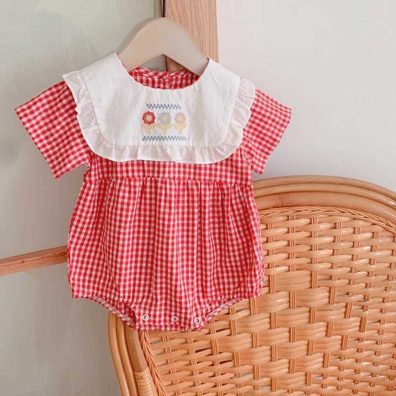 Baby Girl Boutique Romper born Korean Embroidery Flower Jumpsuit Infant Baptism Rompers Toddler Cotton Christening Clothes 210615
