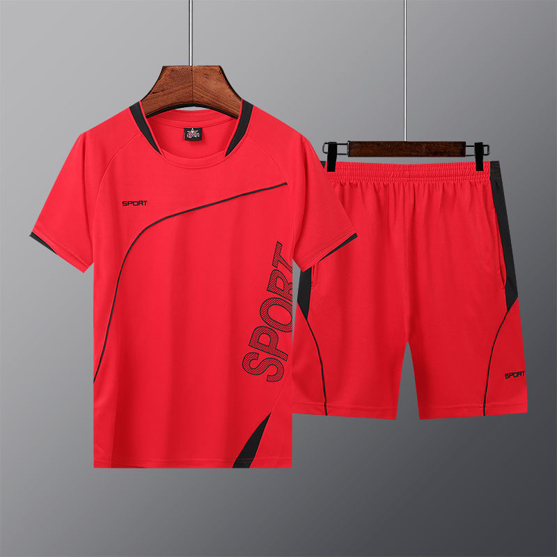 Red Summer new sports and leisure short-sleeved shorts suit men's loose large size running fitness training quick-drying breathable Black, Black;yellow
Red Summer new sports and leisure short-sleeved shorts suit men's loose large size running fitness training quick-drying breathable Black, Black;yellow