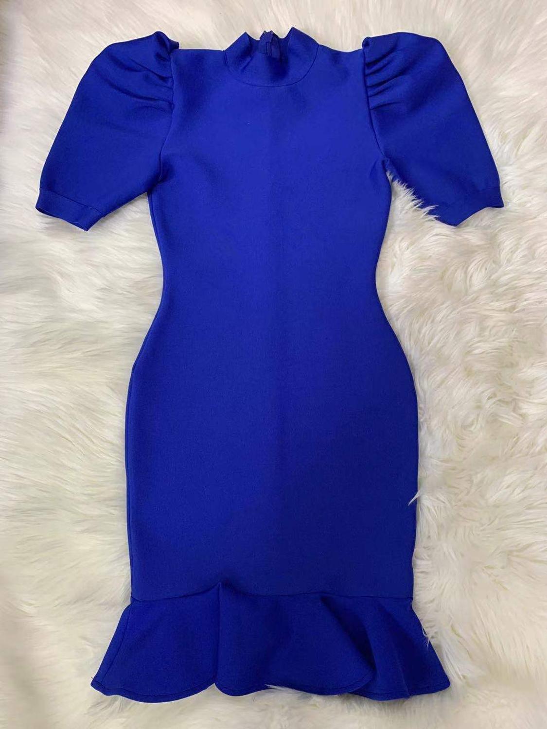High Quality Black Purple Short Sleeve Ruffles Rayon Bandage Dress Elegant Club Party Dress Vestidos 210309