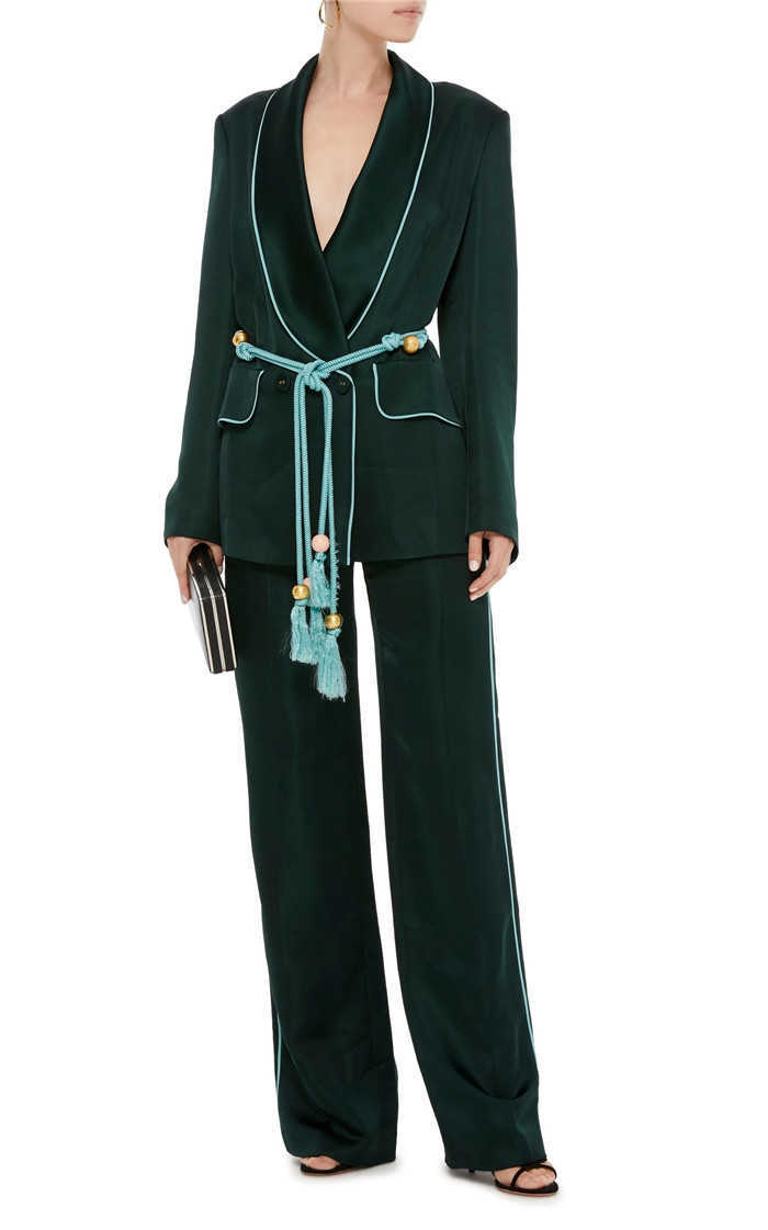 AEL Women's Suits mercerization Blazer Lace Up Coats High Waist Wide Leg Pants Two Piece Sets Autumn Fashion Style 210930