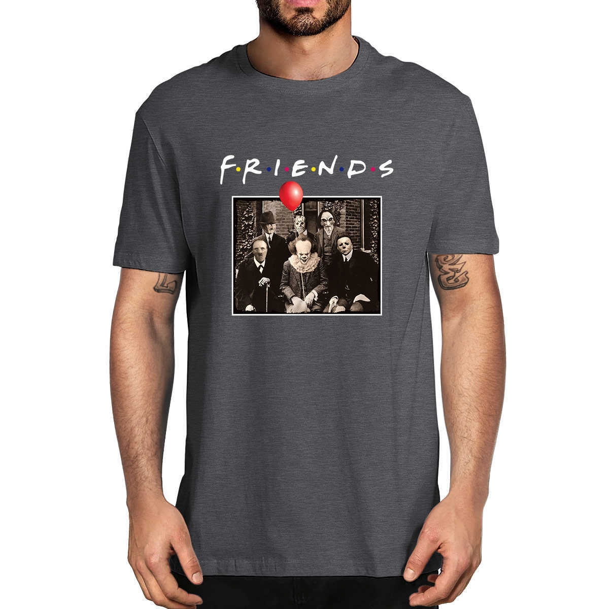 100% Cotton T-shirt Horror Friends Pennywise Michael Myers Jason Voorhees Halloween Men T-Shirt Tshirts for men and women 210629