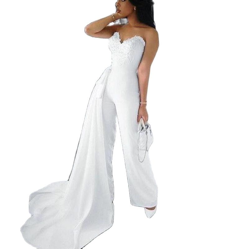 White Jumpsuit Prom Dresses With Detachable Skirt Women Lace Formal Evening Gowns 2021 vestido de novia