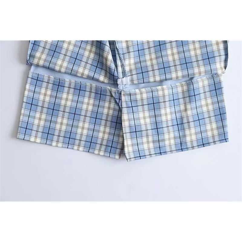 Women Split Details Plaid Mini Skirt with Under Shorts Skort In Check 210621