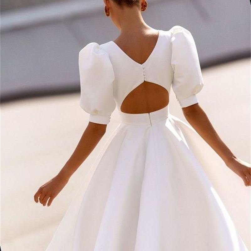 Women Dress Puff Sleeve Backless Sexy es Short High Waist Large Hem Party es White Plus Size Maxi 210524