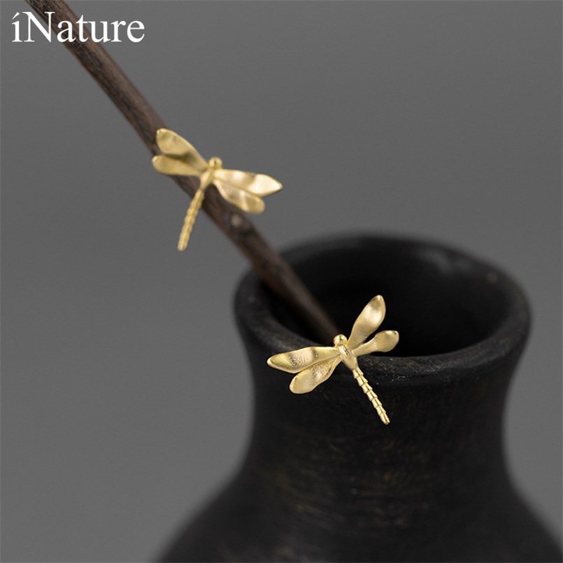 INATURE Cute Dragonfly 925 Sterling Silver Women Ear Stud Earrings For Girls Jewerly Gifts 211009