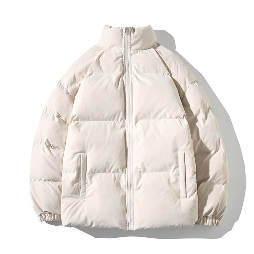 Hybskr Big Size Thicken Men Warm Parkas Solid Color Stand Collar Fashion Male Winter Coat Cotton Padded Jacket Harajuku Clothing 211214Z